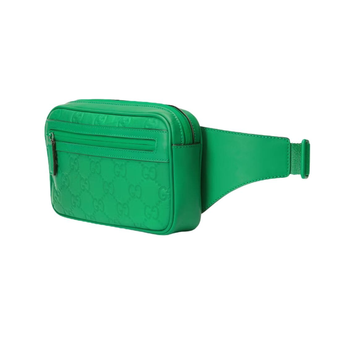 GUCCI GG RUBBER EFFECT BELT BAG IN GREEN