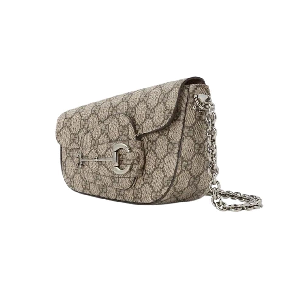 GUCCI HORSEBIT 1955 MINI SHOULDER BAG IN BEIG AND EBONY