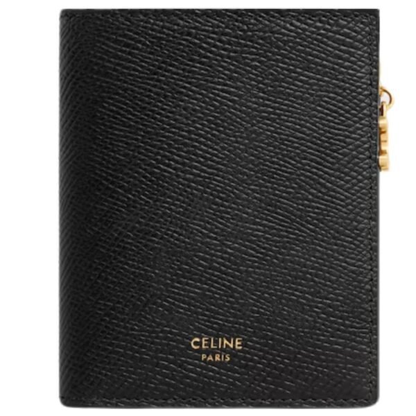 CELINE COMPACT WALLET TRIOMPHE CHARMS IN GRAINED CALFSKIN BLACK