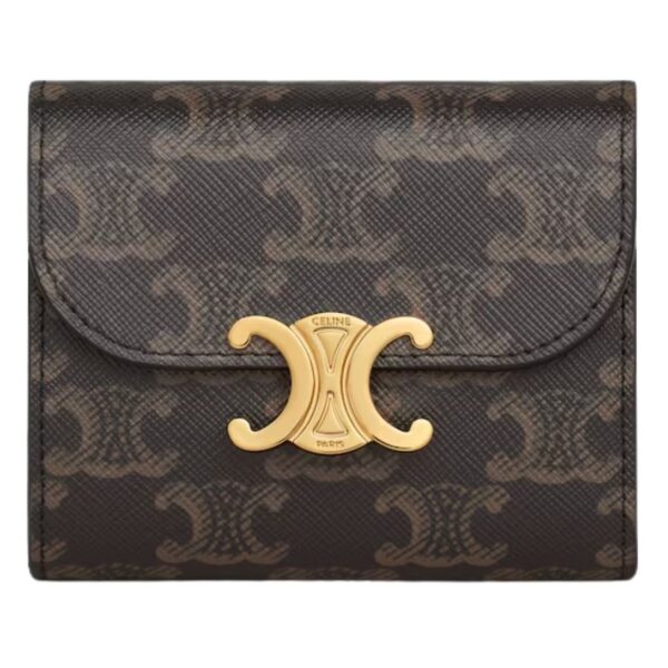 CELINE SMALL FLAP WALLET TRIOMPHE IN TRIOMPHE CANVAS WHITE-TAN - Image 2