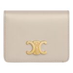 CELINE TRIOMPHE COMPACT WALLET IN SHINY CALFSKIN LIGHT STONE