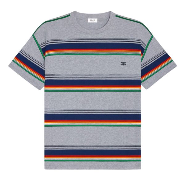 CELINE TRIOMPHE LOOSE T SHIRT IN JERSEY COTON RAYURE SURF OFF WHITE - Image 2