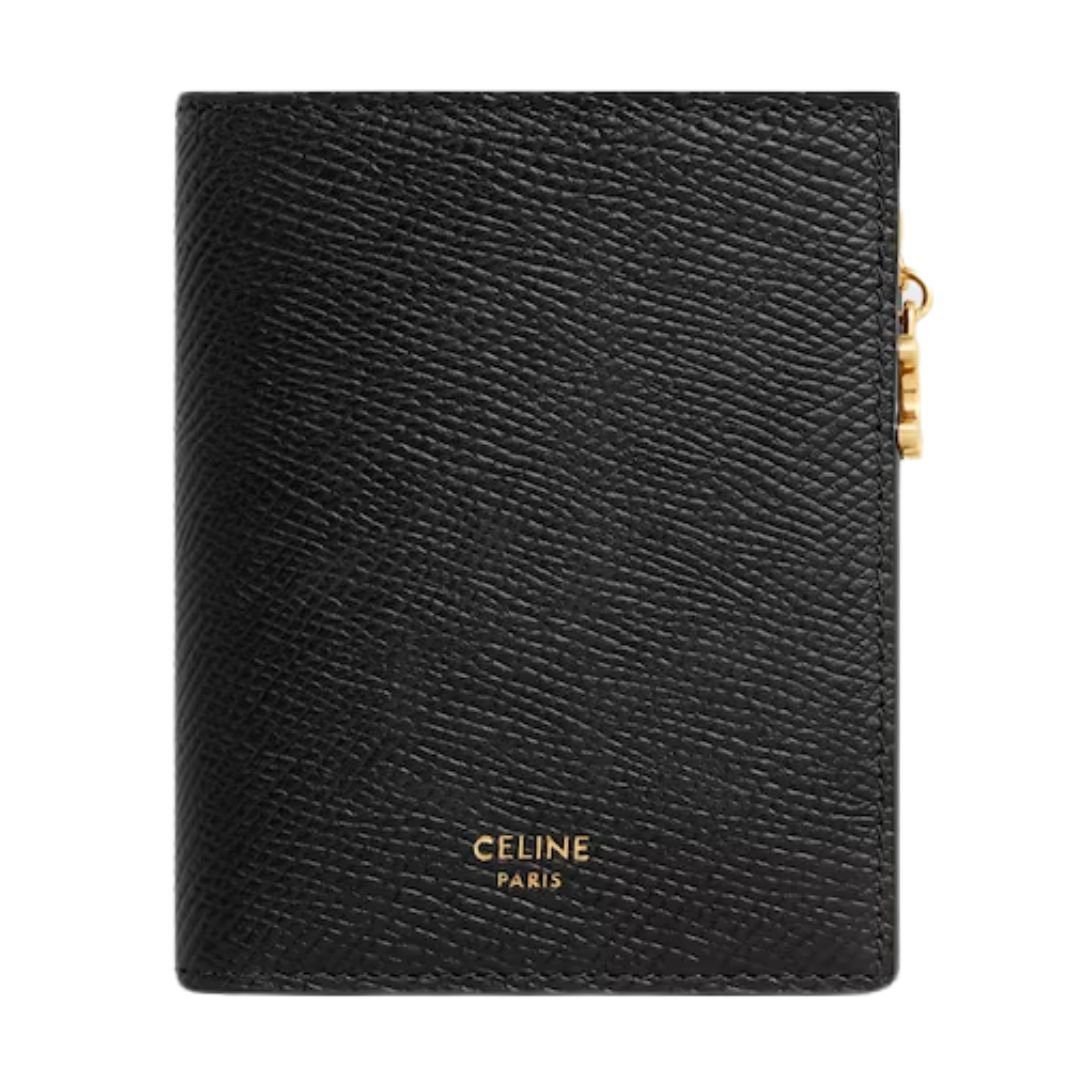 CELINE COMPACT WALLET TRIOMPHE CHARMS IN GRAINED CALFSKIN BLACK