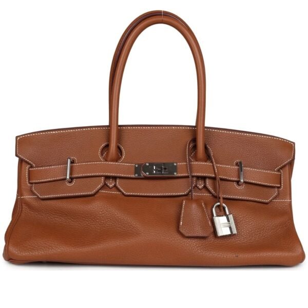 PRE-OWNED HERMÈS SHOULDER BIRKIN 42 JPG GOLD CLEMENCE PALLADIUM HARDWARE