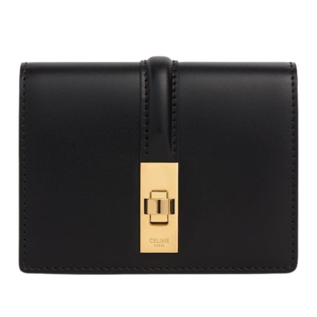 CELINE CARD HOLDER WITH FLAP 16 IN SATINATED CALFSKIN BLACK