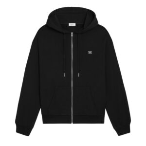 CELINE TRIOMPHE LOOSE ZIPPED HOODIE IN CASHMERE COTTON BLACK