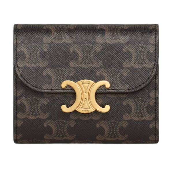 CELINE SMALL FLAP WALLET TRIOMPHE IN TRIOMPHE CANVAS WHITE-TAN - Image 2