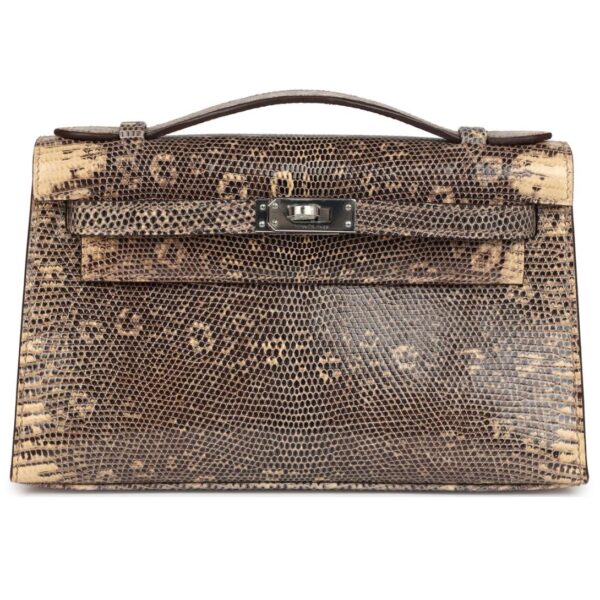 HERMÈS KELLY POCHETTE DESERT VARANUS SALVATOR LIZARD PALLADIUM HARDWARE