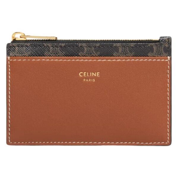 CELINE ZIPPED CARD HOLDER IN TRIOMPHE CANVAS AND LAMBSKIN TAN - Image 2