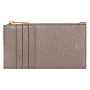 CELINE ZIPPED COMPACT CARD HOLDER ESSENTIALS IN GRAINED CALFSKIN PEBBLE
