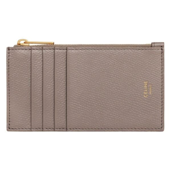 CELINE ZIPPED COMPACT CARD HOLDER ESSENTIALS IN GRAINED CALFSKIN PEBBLE