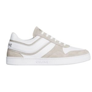 CELINE TRAINER LOW LACE UP SNEAKER IN SUEDE CALFSKIN AND CALFSKIN LIGHT BEIGE