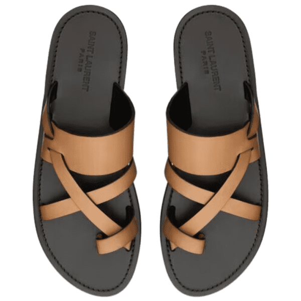 SAINT LAURENT CULVER SLIDES IN SMOOTH LEATHER