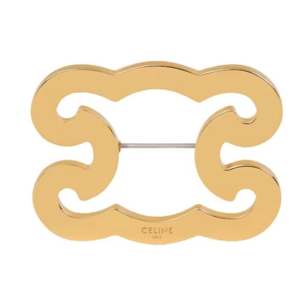 CELINE TRIOMPHE FRAME BROOCH IN BRASS WITH GOLD FINISH AND STEEL