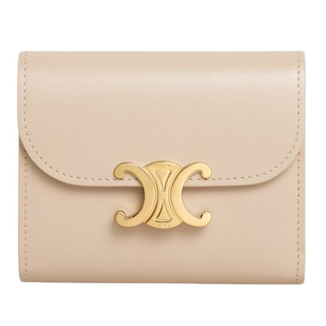 CELINE SMALL FLAP WALLET TRIOMPHE IN SHINY CALFSKIN NUDE