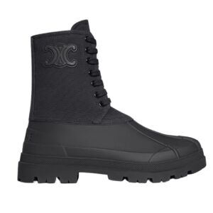 CELINE RILEY LACE UP BOOT IN CANVAS CARAMEL