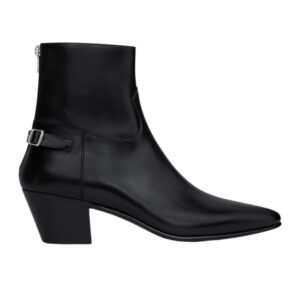 CELINE JACNO BACK BUCKLE ZIPPED BOOT IN SHINY CALFSKIN