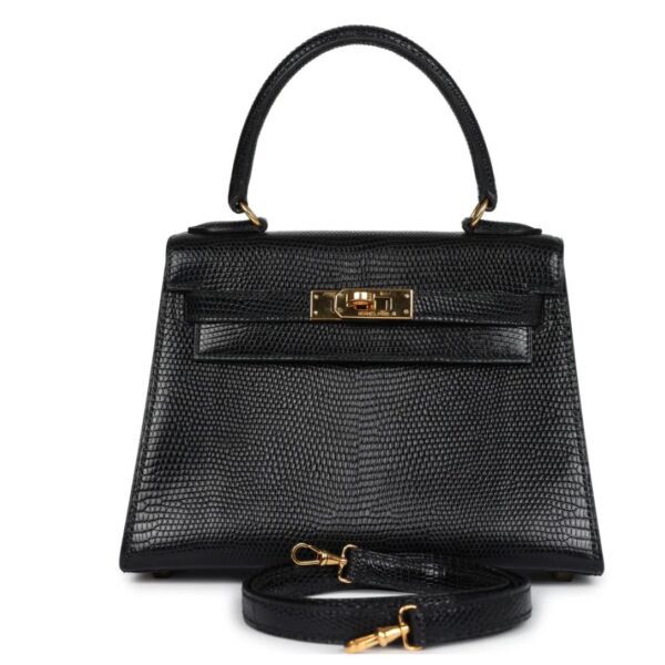 VINTAGE HERMÈS KELLY SELLIER 20 BLACK VARANUS SALVATOR LIZARD GOLD HARDWARE