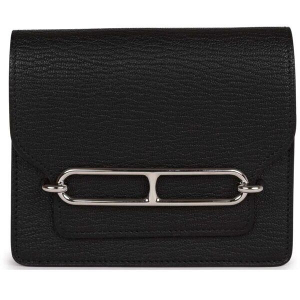 HERMÈS ROULIS SLIM WALLET BLACK CHEVRE MYSORE PALLADIUM HARDWARE