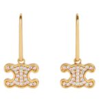 CELINE TRIOMPHE RHINESTONE EARRINGS IN BRASS WITH GOLD FINISH AND CRYSTALS