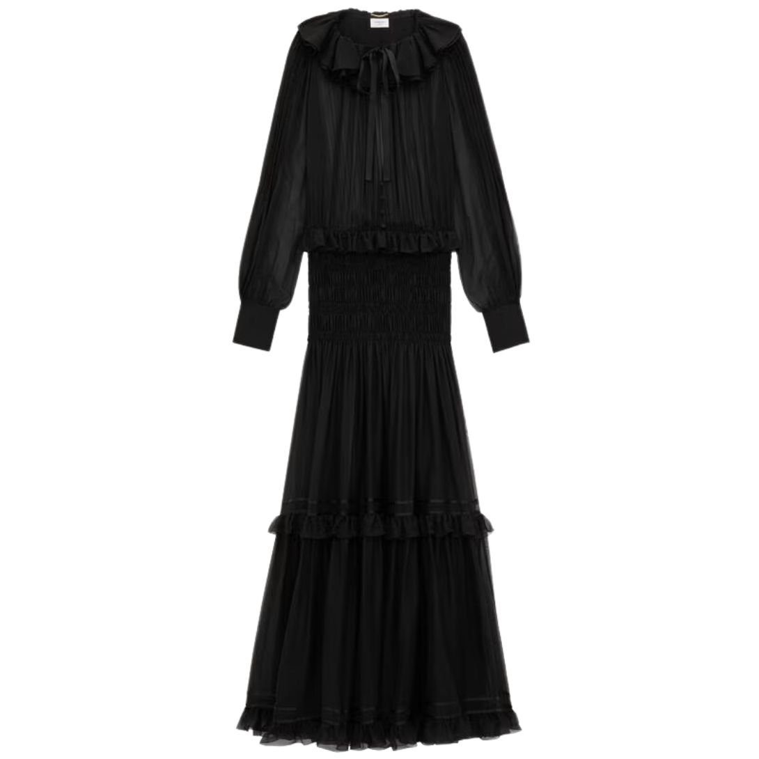 1-1170.jpg SAINT LAURENT RUFFLED DRESS IN SILK CREPE MUSLIN