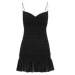 SAINT LAURENT SMOCKED DRESS IN SILK MUSLIN CREPE
