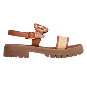 CELINE CLEA TRIOMPHE SANDAL IN RAFFIA AND CALFSKIN
