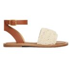 CELINE LYMPIA SANDAL IN TRIOMPHE MACCRAMÉ COTTON AND CALFSKIN ECRU-TAN