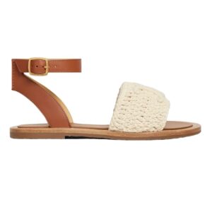 CELINE LYMPIA SANDAL IN TRIOMPHE MACCRAMÉ COTTON AND CALFSKIN BLACK