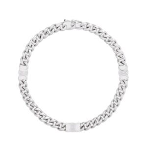 CELINE TRIOMPHE SMALL GOURMETTE BRACELET IN BRASS WITH RHODIUM FINISH