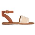 CELINE LYMPIA SANDAL IN TRIOMPHE JACQUARD CANVAS AND CALFSKIN