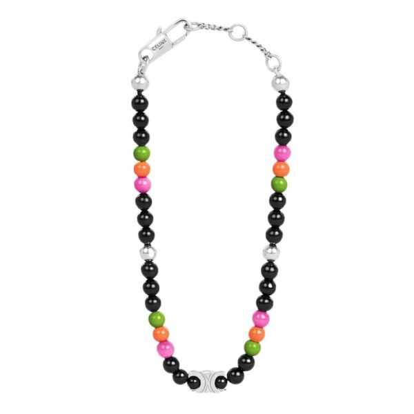 CELINE SAN ONOFRE TRIOMPHE BRACELET IN ONYX GLASS PEARLS AND BRASS WITH RHODIUM FINISH