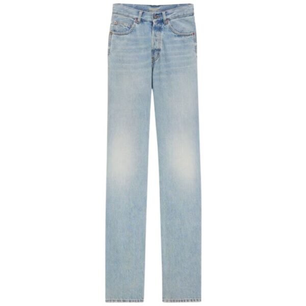 SAINT LAURENT V WAIST LONG BAGGY JEANS IN MICHIGAN BLUE DENIM