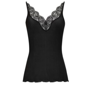 SAINT LAURENT LACED TANK TOP IN RIBBED SILK JERSEY