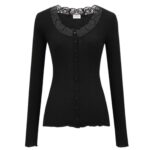 SAINT LAURENT LACED CARDIGAN IN RIBBED WOOL AND SILK