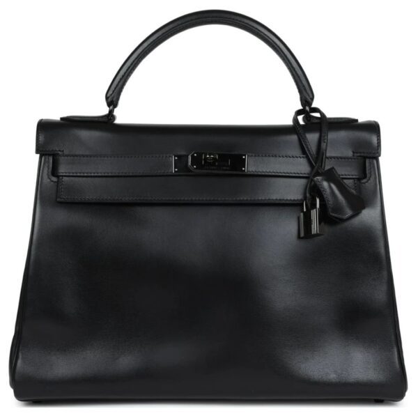 PRE-OWNED HERMÈS RARE KELLY RETOURNE 32 SO BLACK BOX BLACK HARDWARE