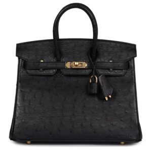 HERMÈS BIRKIN 25 BLACK OSTRICH GOLD HARDWARE