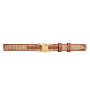 CELINE MEDIUM TRIOMPHE BELT IN TEXTILE WITH RAFFIA EFFECT AND CALFSKIN
