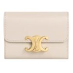 CELINE COMPACT WALLET WITH COIN TRIOMPHE IN SHINY CALFSKIN PALE BEIGE