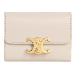 CELINE COMPACT WALLET WITH COIN TRIOMPHE IN SHINY CALFSKIN PALE BEIGE