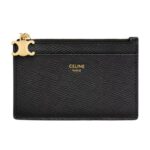 CELINE ZIPPED CARD HOLDER TRIOMPHE CHARMS IN SHINY CALFSKIN BLACK