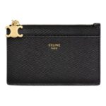CELINE ZIPPED CARD HOLDER TRIOMPHE CHARMS IN SHINY CALFSKIN BLACK