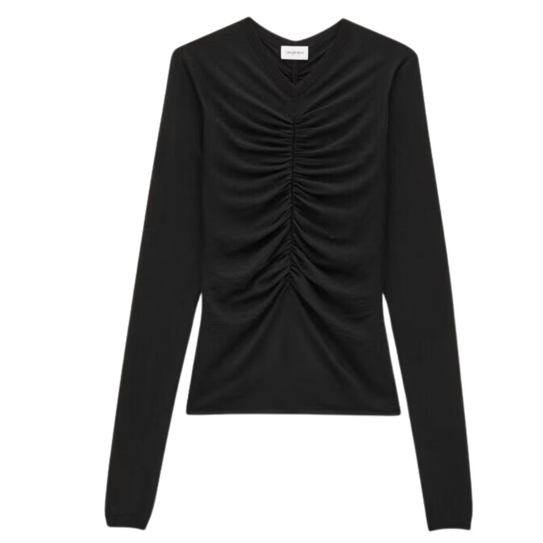 1-1303.jpg SAINT LAURENT RUCHED SWEATER IN CASHMERE WOOL AND SILK