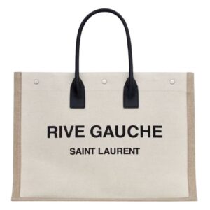 SAINT LAURENT RIVE GAUCHE LARGE TOTE BAG IN PRINTED CANVAS AND LEATHER