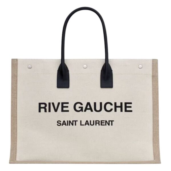 SAINT LAURENT RIVE GAUCHE LARGE TOTE BAG IN PRINTED CANVAS AND LEATHER