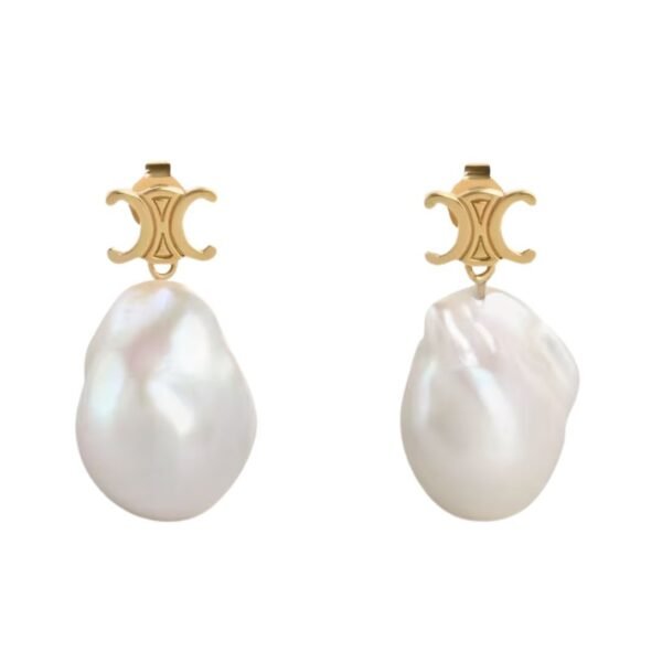 LES PERLES CELINE BAROQUE EARRINGS IN BRASS WITH GOLD FINISH AND CULTURED PEARLS