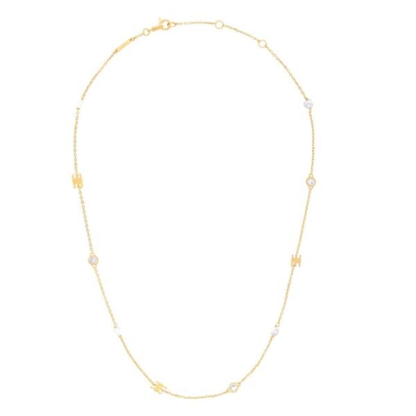 CELINE LES PERLES NECKLACE IN STRASS RESIN PEARLS AND BRASS WITH GOLD FINISH