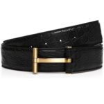 TOM FORD CROCODILE T BUCKLE BELT BLACK