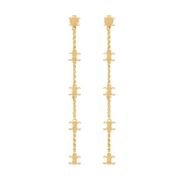 CELINE LES PERLES LONG EARRINGS IN BRASS WITH GOLD FINISH AND RESIN PEARLS