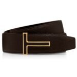 TOM FORD GRAIN LEATHER INSERT BUCKLE T BELT BROWN
